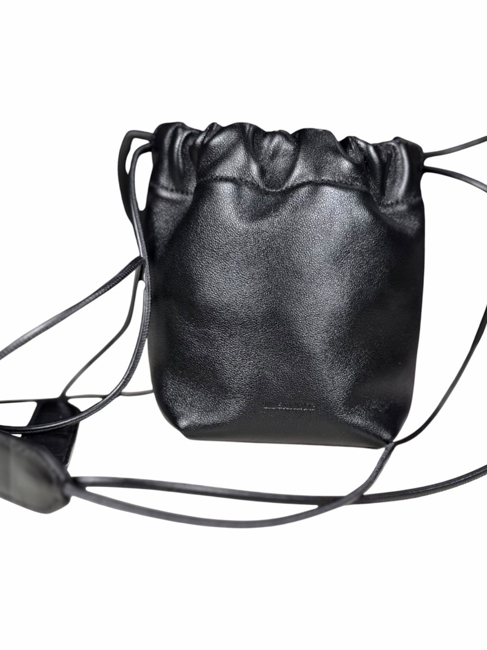 Jil Sander Black Lambs Leather Drawstring Pouch Dumpling NWT Quiet Luxury Mini